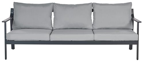 Beliani Gartensofa 3-Sitzer niedrige Lehne Aluminium dunkelgrau Polster grau Kato