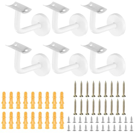 sourcing map 6Pcs Stainless Steel Hand Rail Brackets, 3 Curved Handrail Holder Hand Stairway Rail Bracket for Round Rail with Mounting Screw for Guardrail Staircase Banister, White