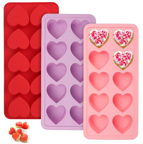 3PCS Heart Shaped Mold Silicone, 10-Cavity Chocolate Heart Mold Silicone Small Non-stick Mould for Baking Homemade Treats Mould for Candy Jelly Gummy Food Candles Epoxy Resin Valentine Crafts