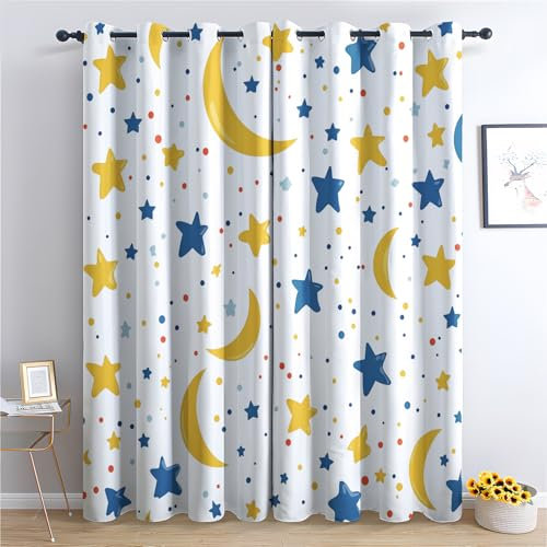 Generisch Nebel Mond Sterne Vorhang, Wohnzimmer Schlafzimmer Blickdichte vorhänge, Kinder Gardinen, mit Ösen Verdunkelungsvorhang, Vorhänge 2er Set, 150x166 cm