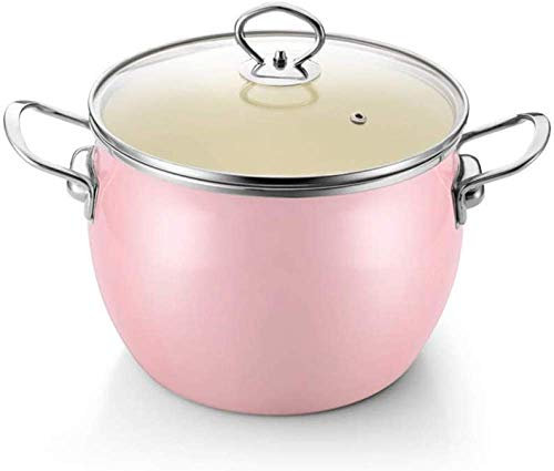 PotEnamel Casserole Stock Stew Pot Sauce Pan Dish Tray, Non Stick Induction Based, Stockpot Casserole with Glass Lid,-pink