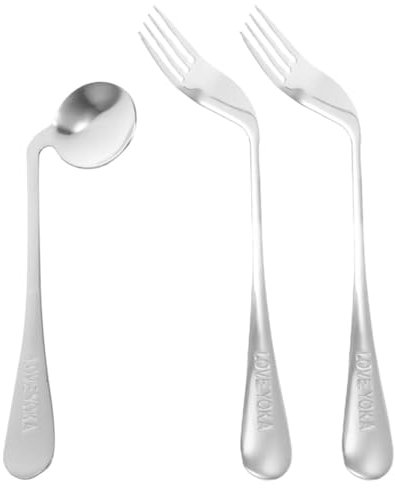Healeved Couverts Coudés Pour Personnes Âgées Cuillère Coudée Et Fourchette Courbée 3 Pièces Acier Inoxydable Solide Confortable Aide Au Repas Position Inclinée Autonomie Alimentaire Patients
