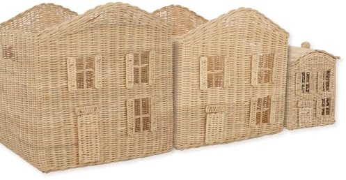 CuddleCo Country Cottage Storage Baskets - Natural Rattan Nursery Storage Set for Toys, Baby Essentials, and Organising - Stylish & Practical Home Organisation (Set of 3)