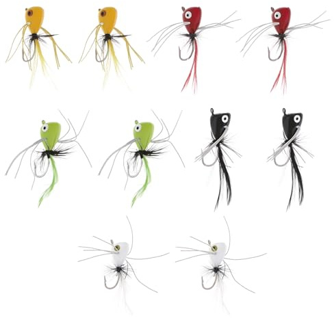 EMSea 10 Stück Fliegenfischen-Popper-Köder zum Fliegenfischen für Topwater Angeltechniken für Barsch, Panfish, Ziehfische Aufmerksamkeit bei verschiedenen Wasserbedingungen, Angelköder-Kits