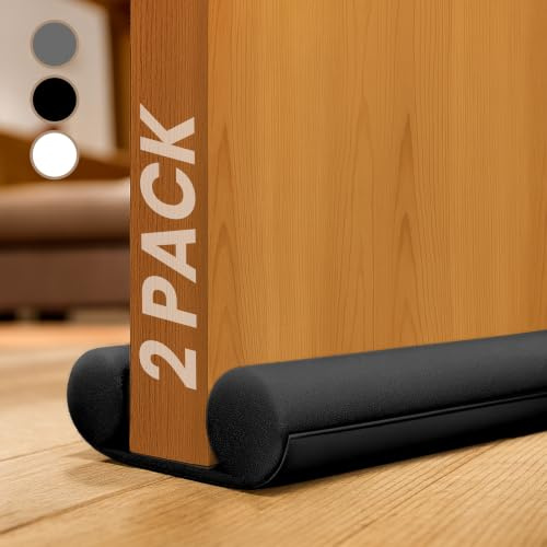 Draft Excluder for Doors 86cm / 34 inch - 2 Pack Under Door Draught Excluder, Double Sided Door Draft Stopper- Energy Saving & Sound Proofing (Black)
