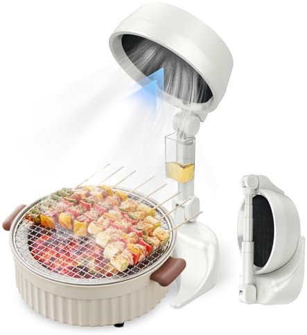 Portable Extractor Fan,Cooker Hood,Mini Desktop Hood Kitchen Extractor Hood With 3-Speed Exhaust Fan,Detachable Filter & Oil Collection Cup Kitchen Vent for Apartment, RV Indoor BBQ&Kitchen (White)