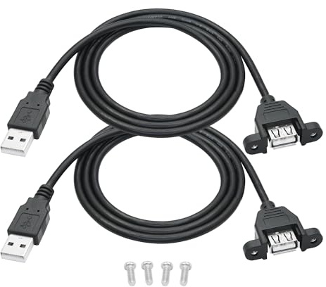 2 cavi di prolunga USB A per montaggio a pannello, USB 2.0 A maschio a A femmina con porti, 5 V 2 A supporta la ricarica e il trasferimento dei dati, con viti per il fissaggio (3,2 FT – 2 pezzi)