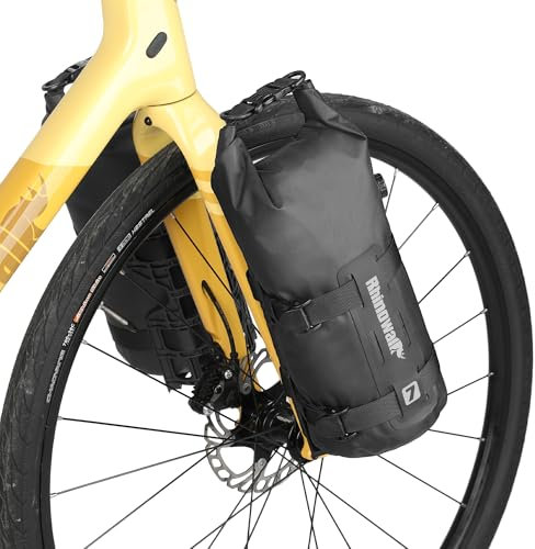 Rhinowalk Fahrrad Gabeltasche 7L Wasserdicht – Vorderradtasche mit Luftventil, Reflektierendem Design, Robuste Montage für MTB, E-Bike & E-Scooter (Schwarz)