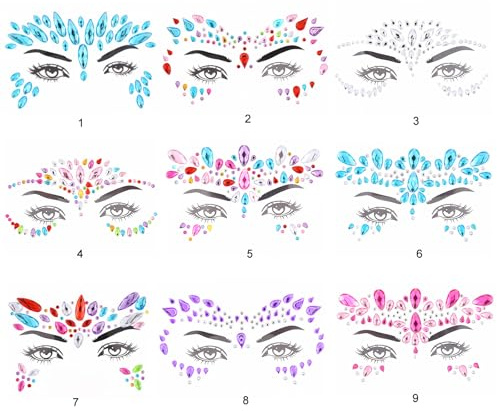 MOLIMOLI 9 Strass autoadesivi per Viso da Festival - Decorazioni Glitterate per Feste e Makeover