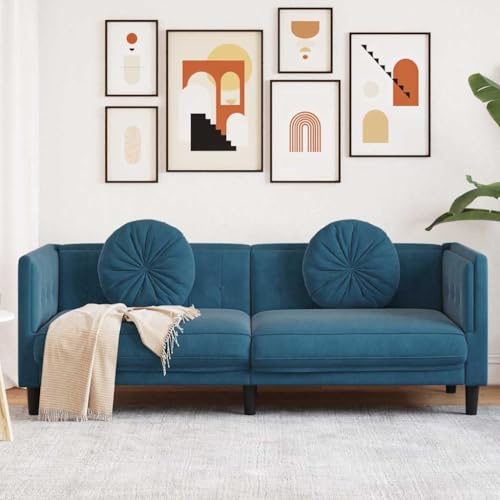 Emmtore Sofa,Polstersofa mit Kissen,Loungesofa,Designsofa für Wohnzimmer, Couch Wohnzimmersofa,Modern Samt,Blau,3-Sitzer