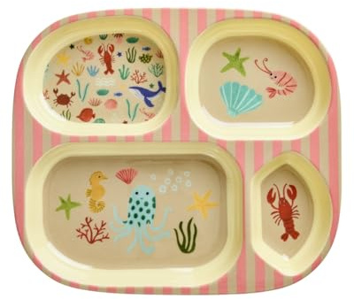 Rice Melamin Kinderteller mit 4er Einteilung - coral - Ocean Print