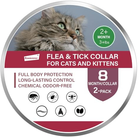 RoamRover Collare Confezione da Antiparassitario per Gatti, Con Oli Essenziali Naturali, Impermeabile e Regolabile, Protezione di 16 Mesi contro Pulci e Zecche, Prevenzione Naturale(2Pz)