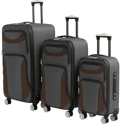 Generisch Kofferset 3-teilig – Trolley Set mit 4 Rollen & Zahlenschloss | Weichschalenkoffer in M/L/XL | ineinander stapelbar | Leichtes Reisegepäck | Auswahl aus 5 Farben (Grau-Mocca/B-raun)