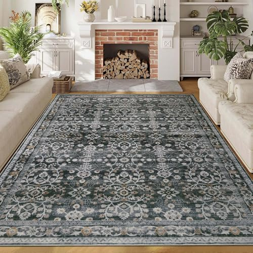 Homcomodar Waschbarer Teppich Wohnzimmer 160x230cm Schwarz Kinderzimmer Teppiche Kurzflor Groß Vintage Teppich Boho rutschfest Teppiche für Schlafzimmer Esszimmer Büro