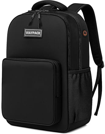 Waypack Laptop Backpack for Men and Women, Lightweight Travel College Bag with Breathable Padded Shoulder Straps, Waterproof Rucksack For Business, School Fits 15.6 inches Laptop - Black