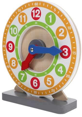 Hohopeti Holzuhr Lernuhr Spielzeug für Junge Mädchen mit Zahlen und Farben zum Zeiterkennen und Lernen Holzspielzeug Uhr für Kleinkinder