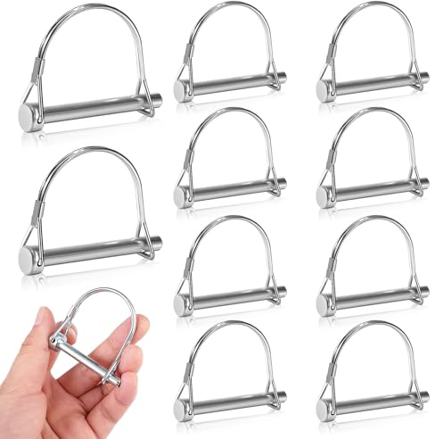Lot de 10 goupilles pliantes en forme de D 8 x 70 mm avec fermeture de verrouillage en acier au carbone - Goupilles de sécurité pour ferme, tracteurs, remorques