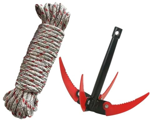 GARIOUANS Râteau Pliant en Acier Inoxydable 4 Dents pour Bassin Et Étang, Outil De Jardinage Aquatique Professionnel Corde 10 M, Coupe-Herbes pour Entretien Extérieur