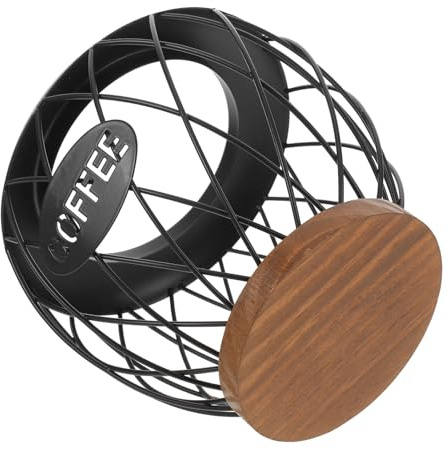 BESPORTBLE Panier de Rangement en Métal Noir Socle en Bois Porte-Capsules de Café et Corbeille à Fruits Multifonction Organiseur Cuisine et Comptoir Étagère à Légumes Pratique et