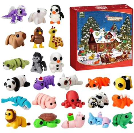 Calendario 'Avvento, collezione di figure in miniatura con stampa 3D, 24 pezzi articolati a tema animale calendario per il conto alla rovescia di Natale per bambini