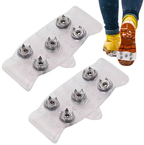 Spikes für Schuhe Winter, Transparent Schuhspikes Schnee und EIS Anti Rutsch, Spikes Schuhe Schuhkrallen mit 5 Zähne, Schuh Spikes Grödel Steigeisen Klampen Eisspikes