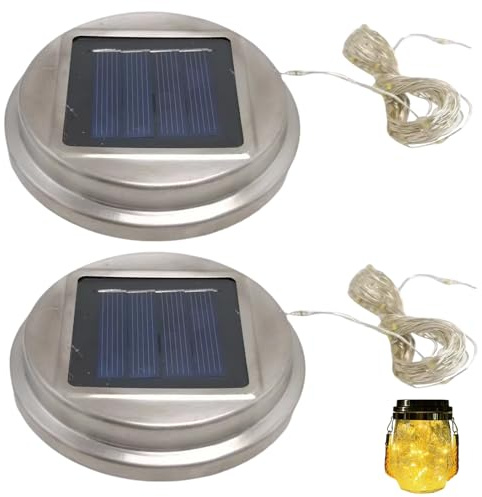 2 pezzi di ricambio per luce solare, 30 luci solari per annaffiatoio a LED, parti superiori rotonde impermeabili di ricambio, lucine da giardino fai da te per esterni bianco caldo.