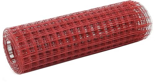 Drahtzaun Stahl mit PVC-Beschichtung rot 25x0,5 m Maschendrahtzaun mit quadratischen Maschen 25x25 mm witterungsbeständig für Volierendraht und Mäusegitter Schutz