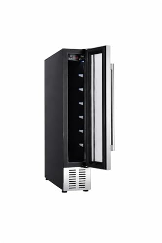 7 Bottle Wine Cooler Fridge, 20L, Slim 15cm Width, Digital Temperature Control, Freestanding or Under Counter, Silver