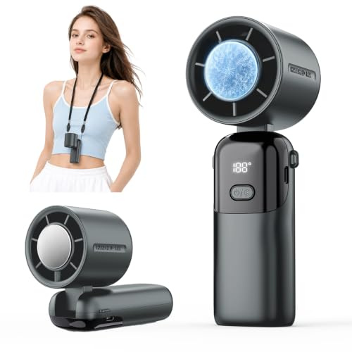 4-in-1 Handheld Portable Turbo Fan with Ice Cooler, 5000mAh Rechargeable Personal Fan Speed (1-100),12H Runtime,LED Display,Foldable Mini Handheld Fan for Summer Outdoor Travel Camping Office Home