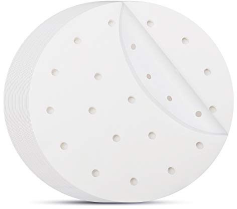 Beasea 200 Pcs Air Fryer Parchment Paper, 7 Inch Round, White, Perforated, Bamboo Steamer Papers for Steaming Basket