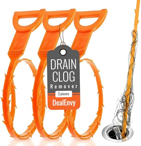 DealEnvy Snake Drain Hair Clog Remover Juego de 3 piezas (50 cm) – Limpiador de drenaje para fregadero, ducha, bañera, baño, cocina, inodoro, tuberías de alcantarillado – recogedor de pelo y barrena
