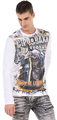 Cipo & Baxx Herren Sweatshirt CL452 Weiß – Stylischer Pullover im Modernen Streetwear Look mit Rundhals & Print – Bequemer Sweater für Alltag, Freizeit & Party - CL452 Weiß L