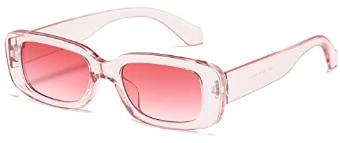 kimorn Rectangulaire Lunettes de Soleil pour Femmes Hommes Tendance Rétro Mode Lunettes 90's Vintage UV 400 Protection Carré Fram K1200 (Monture rose transparente Lentille rose, 65)