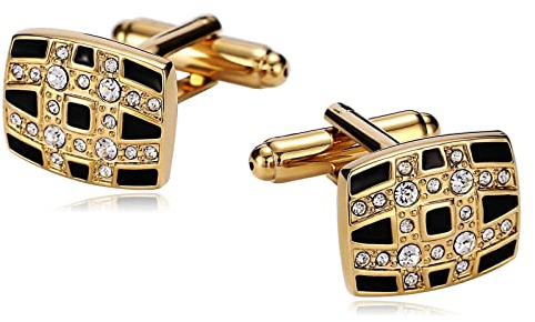 Skcess Manschettenknöpfe Herren Personalisiert Gold, Manschettenknöpfe Herren Rechteckige Streifen Geschenke für Herren Und Damen