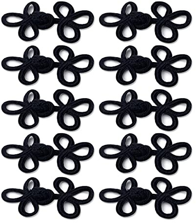 10 Paar chinesische Knoten zum Aufnähen auf Knöpfen, Verschlussknoten für Cheongsam Tang Anzug Schal Cardigan Pullover Umhang Mäntel Kostüme Outfit Nähen (schwarz, W3s)