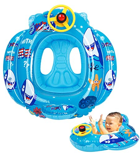 Baby Swimming Float Inflatable Baby Pool Float Cartoon Baby Swimming Ring with Seat Toddler Pool Float for Kids Infant Boys Girls 1-5 Years (Shark)