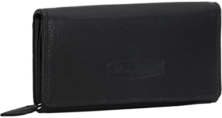 Jennifer Jones Klassische langformat Damen Lederbörse Geldbörse Portemonnaie - (Schwarz)