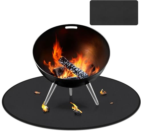 Feuerschutzmatte 3 Schicht Feuerresistent Grillmatte, Feuerfeste Unterlage, Glasfaser-Aluminiumfolie Feuerstelle Pad, BBQ Grillmatte für Boden, Rasen, Camping, Deckschutz Ø91x91cm