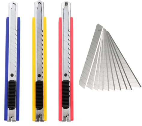 Comioke Taglierino Retrattile,Cutter Professionale,3 PZ Taglierino Piccolo,Taglierini Retrattili,Coltello Multiuso Retrattile,Cutter con Guida in Metallo,Coltello Taglierino con 10 Lame di Ricambio