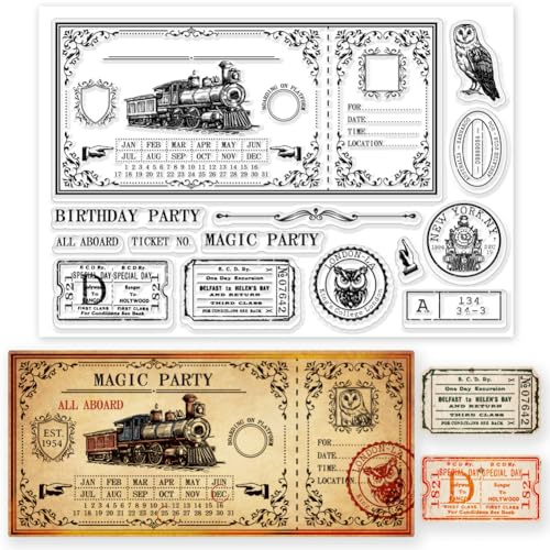 GLOBLELAND Sellos transparentes de silicona para billetes de tren vintage para manualidades, álbumes de recortes, sellos transparentes de silicona, sellos transparentes para hacer tarjetas, álbumes de