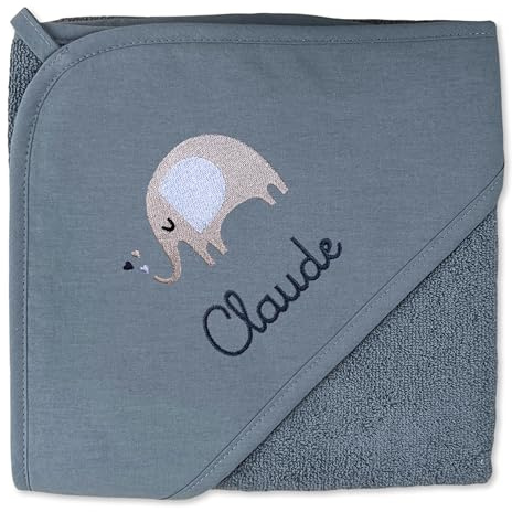 upstitch studio Kapuzenhandtuch Baby Junge dunkelblau (75x75 cm) mit Namen personalisiert Bestickt aus 100% Baumwolle - Babyhandtuch, Badetuch und Kinderhandtuch
