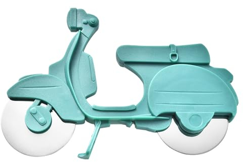 Csirnto Pizzaschneider Fahrrad Pizzaschneider Lustig Edelstahl Kunststoff Pizzaroller Pizzarad Pizzamesser Pizza Cutter mit Scharfem Schneiderad & Ständer (Motorroller Scooter Grün)