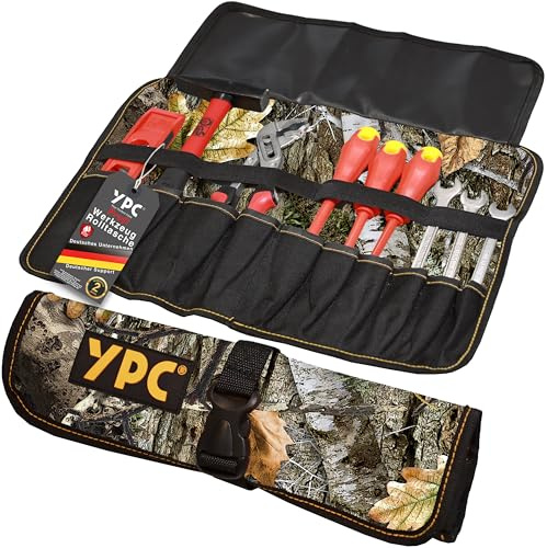 YPC VarioRoll L – 45x32cm, 10 Steckfächer und 4 Halteschlaufen, Werkzeugtasche rollbar, Messertasche, Werkzeug Rolltasche, Werkzeugrolle, Schraubendreher & Maulschlüssel Tasche leer