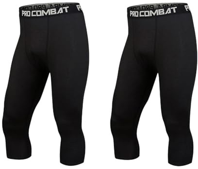 SHAIYOU, Homme, Pantalons de compression, Leggings 3/4, Pantalons de compression, Black*2, XL