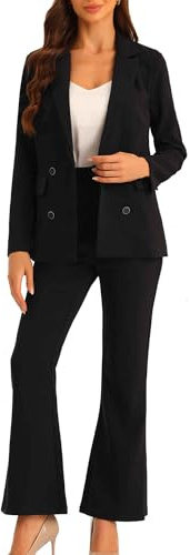 Allegra K Damen Geschäftlich Lässig Doppelreihig Blazer und Schlaghose
