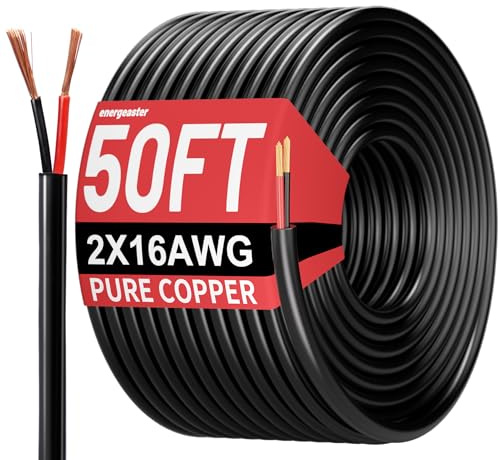 Energeaster 50FT 16 Gauge Wire 2 Conductor Electrical Wire,16 AWG Pure Copper PVC Cable,2 Core Flexible Stranded PVC Cord for LED Lamp Lighting Strips Automotive Marine