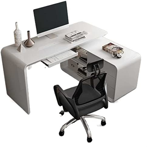GLigeT Bürotisch Moderner, stilvoller, multifunktionaler PC-Schreibtisch, weißer Ecktisch mit Bücherregalen und Schubladen, Laptop-Arbeitsplatz, Schreibtisch mit Tastaturablage PC-Tisch