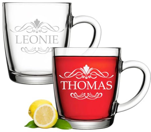 polar-effekt Glas Teebecher 2er-Set 340 ml mit personalisierter Gravur - Teetasse mit Namen - Trinkglas für Kaffee, Tee und Wasser - nachhaltig BPA-Frei