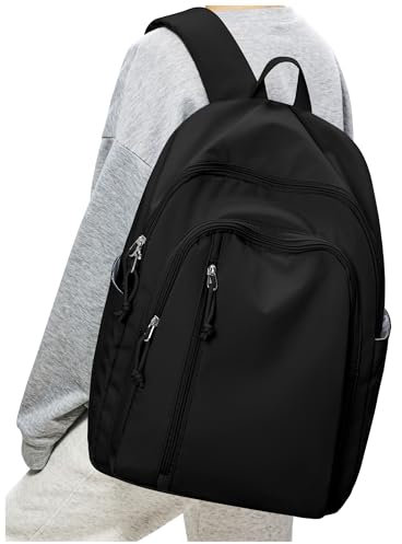 suradar Schulrucksack Mädchen, Rucksack Schule Teenager, Schultasche Damen, Schulranzen mit Laptopfach, Multi-Tasche Tagesrucksack, Unisex Backpack für Ausflüge, Uni, Schule Schwarz
