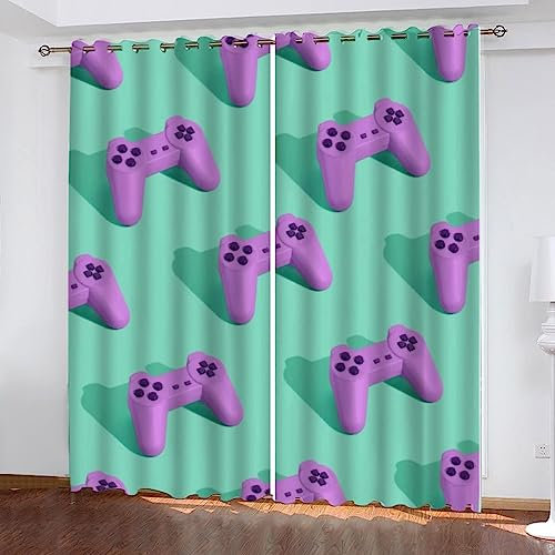 Schattierung Vorhänge Junge Lila Gamepad 3D Druck 2Er Set Isolierung Schalldichte Kinder Gardinen Blickdicht Mit Ösen Vorhang Fenster Für Wohnzimmer Schlafzimmer Balkon -5J6G2S1Q5J5